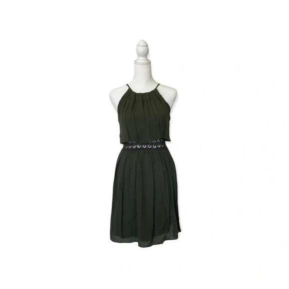 BCX Bohemian Forest Green Layered Dress With Lace Around Waist Midi Size 1 - Picture 1 of 14